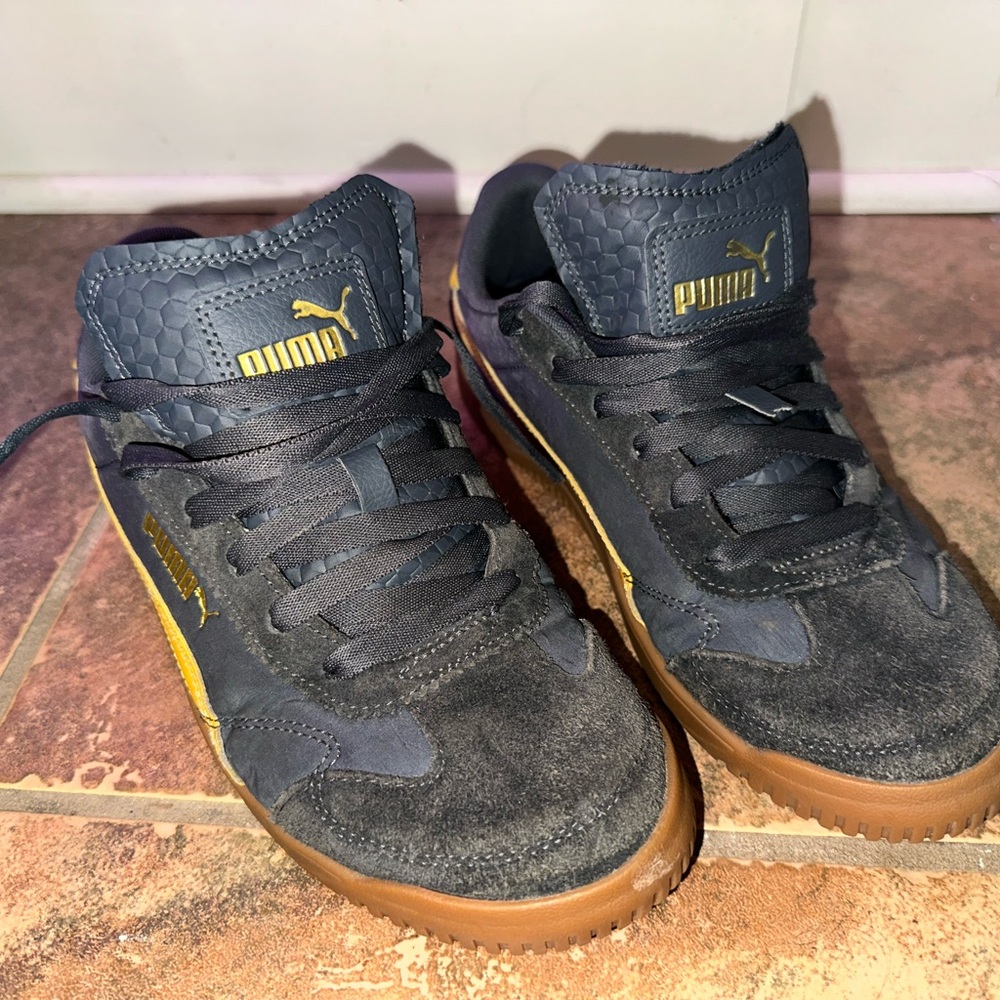 PUMA Club 5V5 Lux Og Lace Up  Mens Grey, Yellow Sneakers Casual Shoes